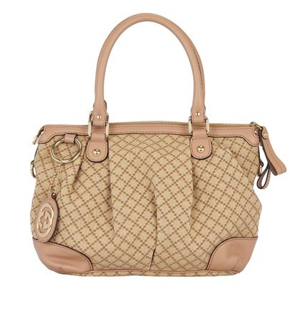 Gucci Diamante Sukey Bag, &pound;210, Handbags, Brown/Pink, Canvas/Leather, Front view